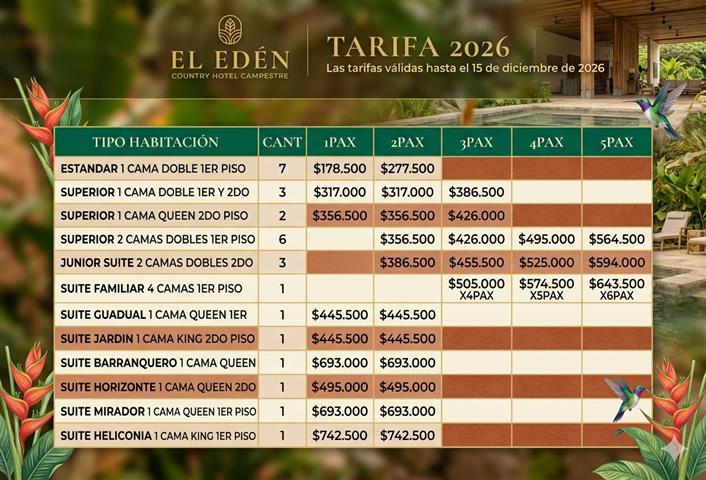 Tarifas Hotel Eden Country